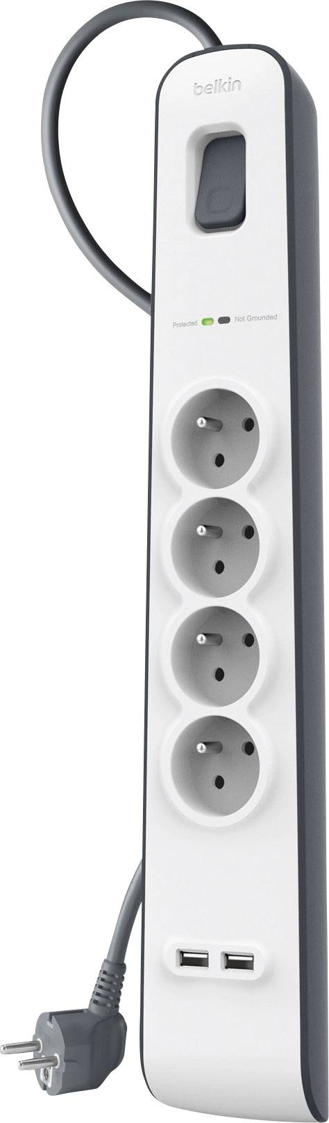 Belkin BSV401CA2M Multipresa con protezione da sovratensioni 4 vie Bianco/Grigio Spina FR 1 pz.-0