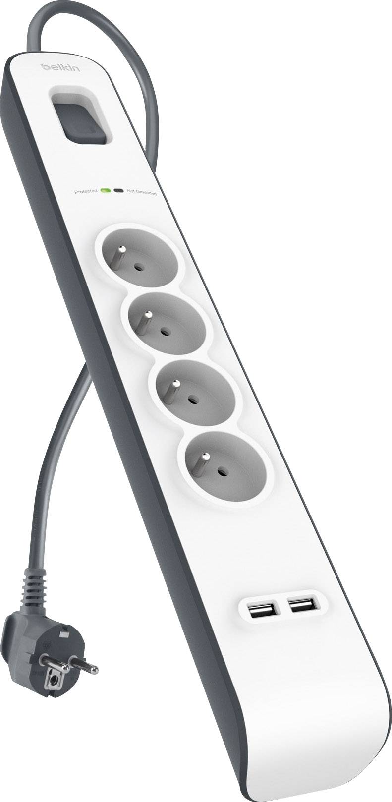 Belkin BSV401CA2M Multipresa con protezione da sovratensioni 4 vie Bianco/Grigio Spina FR 1 pz.-1