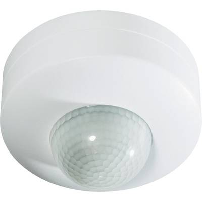 Rilevatore di movimento da soffitto bianco con sensore centrale arrotondato a forma di cupola.