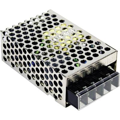 Alimentatore metallico switching con involucro ventilato, che mostra i morsetti su un lato. Principalmente per applicazioni industriali.