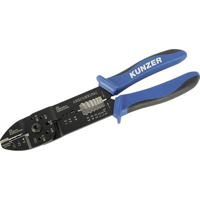Pinza spelacavi elettrica con impugnature blu, scale graduate e marcature sulla pinza per la spelatura precisa dei cavi.