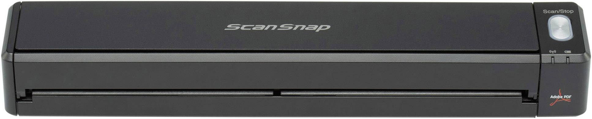 Scanner compatto nero con la scritta 'ScanSnap', adatto per la digitalizzazione di documenti cartacei.