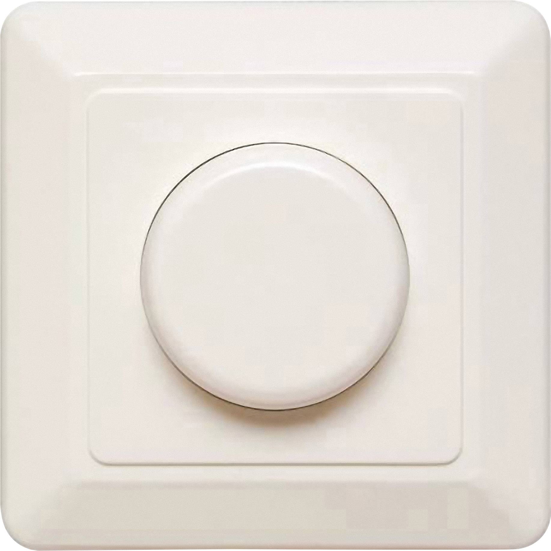 Un dimmer rotativo bianco montato su una parete.