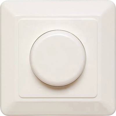 Un dimmer rotativo bianco montato su una parete.