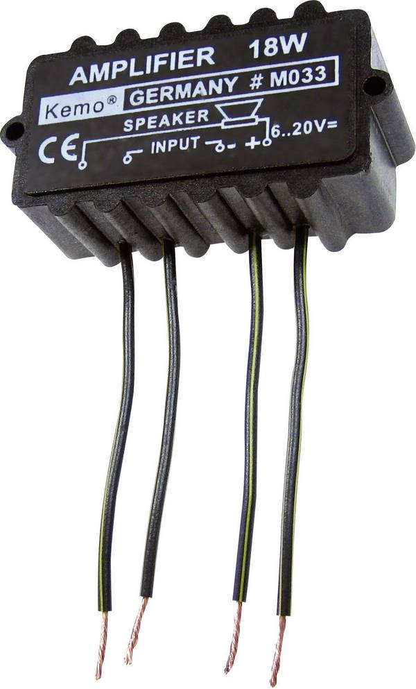 Kemo M033N Amplificatore mono Componente sfuso 9 V/DC, 12 V/DC, 18 V/DC, 20 V/DC 18 W 4 Ω