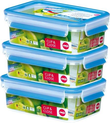 EMSA 508558 recipiente per cibo Rettangolare Scatola 1 L Blu, Trasparente 3 pz-0