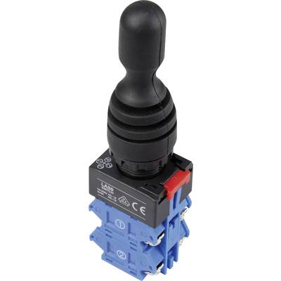 Un joystick nero con connettori blu e marcatura CE, idoneo per comandi industriali.