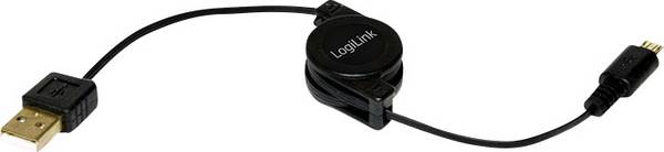 LogiLink Cavo USB USB 2.0 Spina USB-A, Spina USB-Micro-B 0.75 m Nero con avvolgitore CU0090