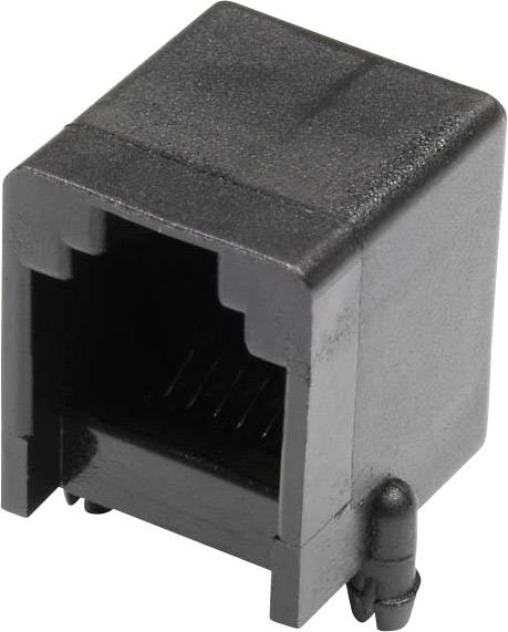 Un adattatore nero per connettore di rete RJ45, mostrato frontalmente, con i contatti interni visibili.