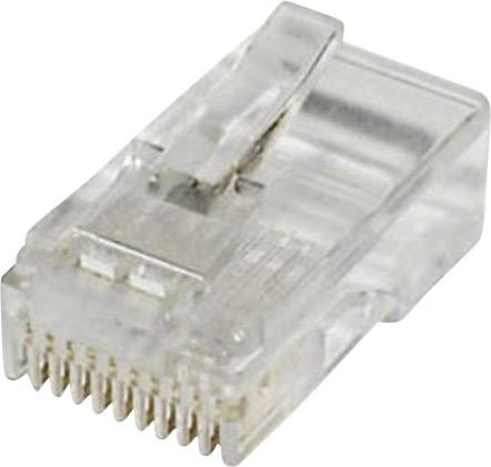 Spina RJ-45 Ethernet trasparente, utilizzata per realizzare connessioni di cavi di rete in reti informatiche.