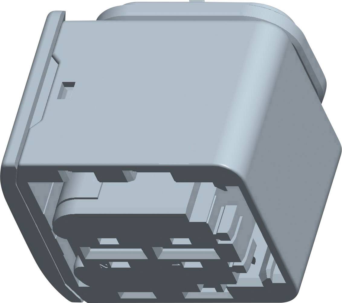 Involucro grigio, rettangolare per connettore con multiple aperture di connessione, utilizzato per connessioni elettriche.