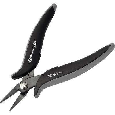Pinza di precisione nera con punte sottili, adatta per lavori delicati in elettronica o nella fabbricazione di gioielli.