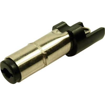 Un adattatore audio metallico singolo con parte in plastica nera.