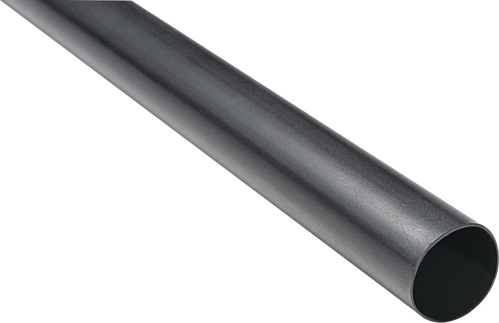 Un lungo tubo metallico nero con superficie liscia, che si estende diagonalmente da sinistra a destra.