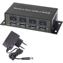 Hub USB Renkforce RF-3955362 4 Porte Contenitore in metallo, Commutabile singolarmente, Per montaggio a parete Nero
