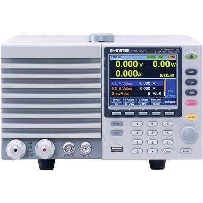 L'immagine mostra un GW Instek PEL-3014, un dispositivo di carico elettronico DC con display digitali per tensione e corrente, nonché tasti per varie impostazioni.