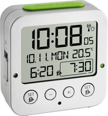 TFA Dostmann  60.2528.54  Radiocontrollato  Sveglia  Argento  Tempi di allarme 2