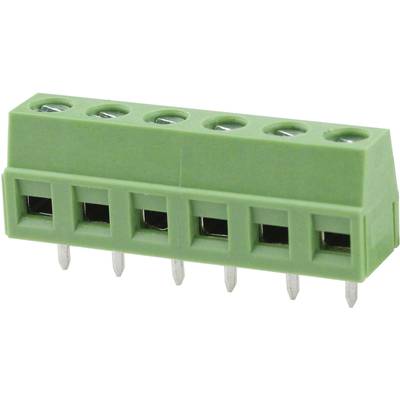 Morsettiera a vite verde con cinque punti di connessione.