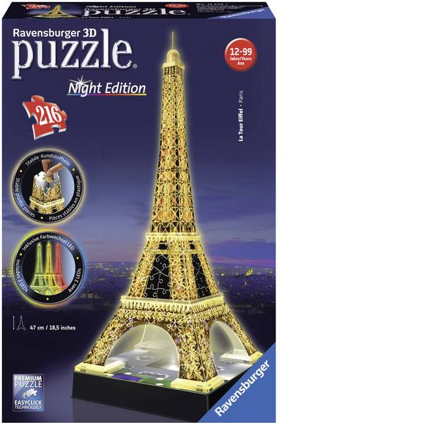 Puzzle - Ravensburger 3D Puzzle Torre Eiffel di notte - Puzzle - Ravensburger 3D Puzzle Torre Eiffel di notte -