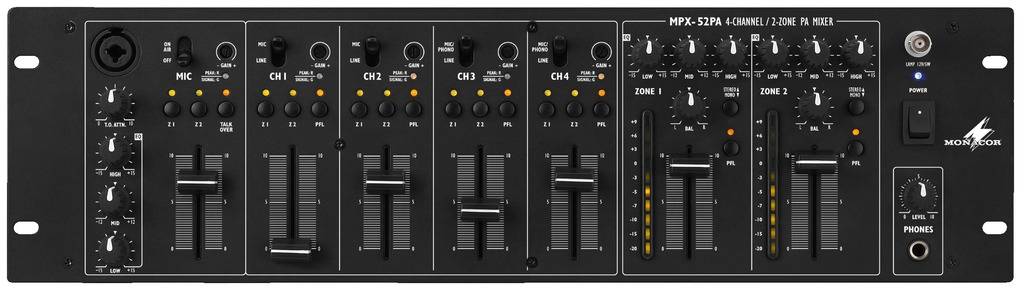 Monacor MPX-52PA Mixer 19" Numero canali:5