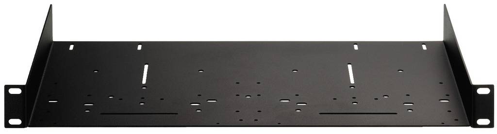 Un rack nero da 19 pollici per il montaggio di dispositivi in un armadio server o di rete.