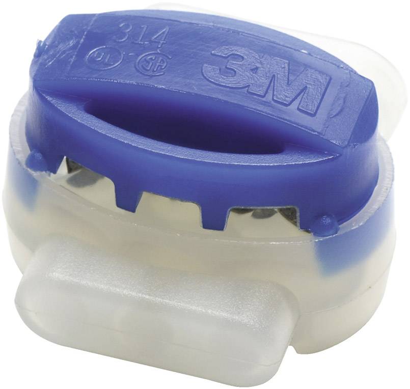 Un piccolo connettore elettrico rotondo, blu e trasparente di 3M. Viene utilizzato per collegare in modo sicuro i fili.