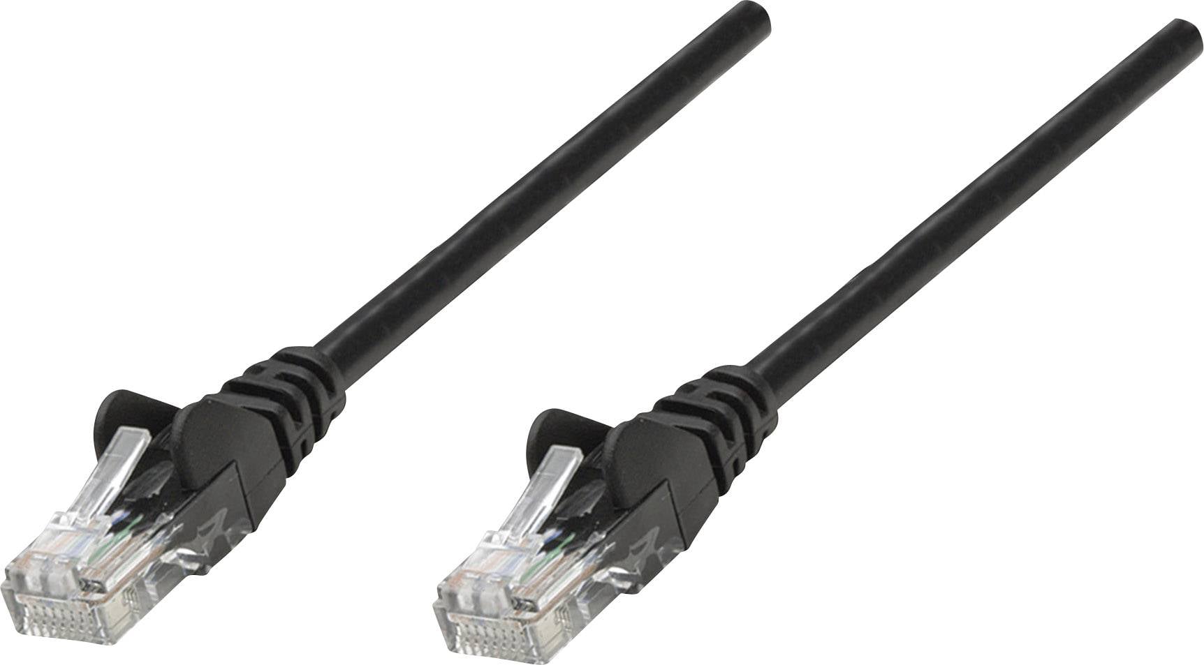Due cavi Ethernet neri con connettori RJ45, idonei per connessioni di rete come Internet o reti locali.