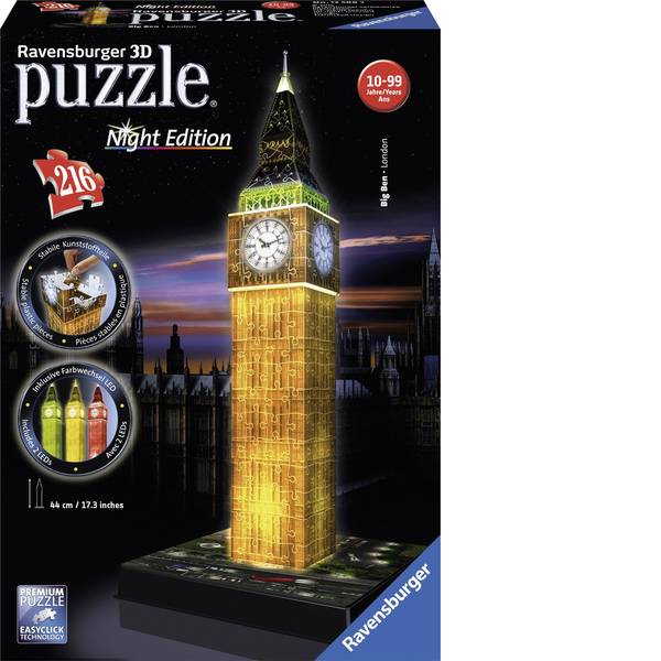 Puzzle - Ravensburger Puzzle 3D Big Ben di notte - Puzzle - Ravensburger Puzzle 3D Big Ben di notte -