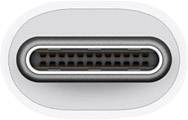 Presa USB-C bianca, rettangolare, con angoli arrotondati e diversi punti di contatto.