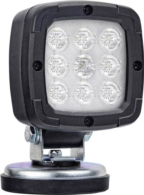 Un proiettore LED quadrato con nove lenti, montato su una base rotonda, idoneo per l'utilizzo in condizioni di scarsa illuminazione.