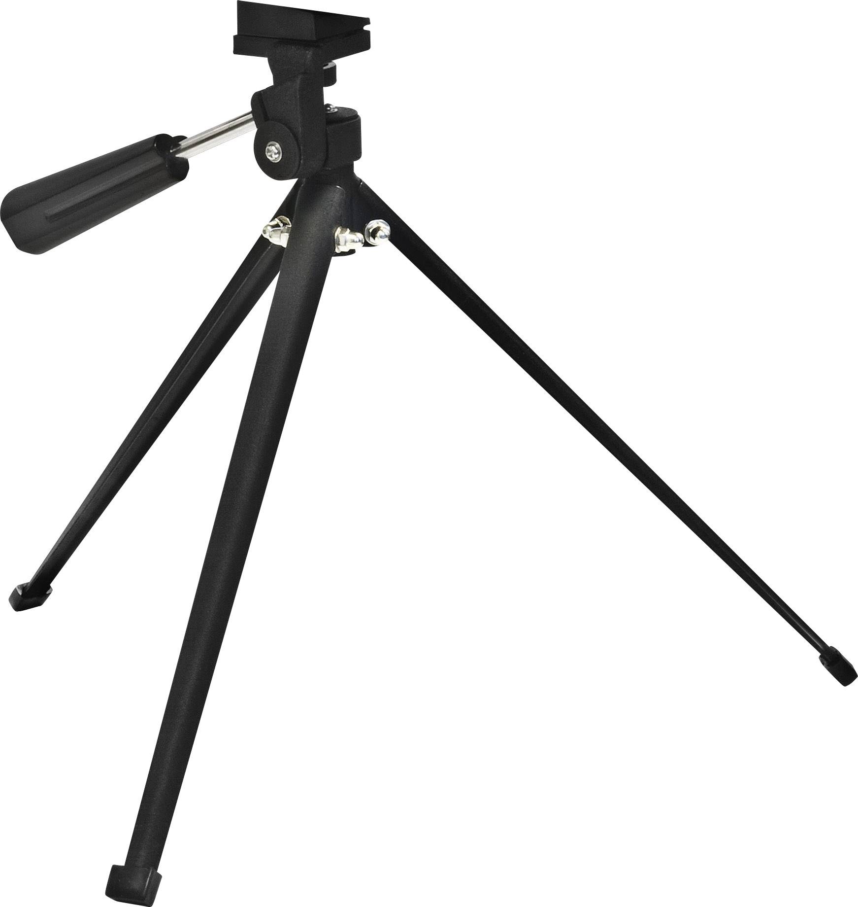 Treppiede in metallo nero, estensibile e regolabile in altezza. Adatto per fotocamere o altri dispositivi.