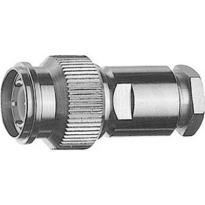 Un connettore coassiale metallico con impugnatura zigrinata, utilizzato per collegare cavi coassiali in sistemi di comunicazione.