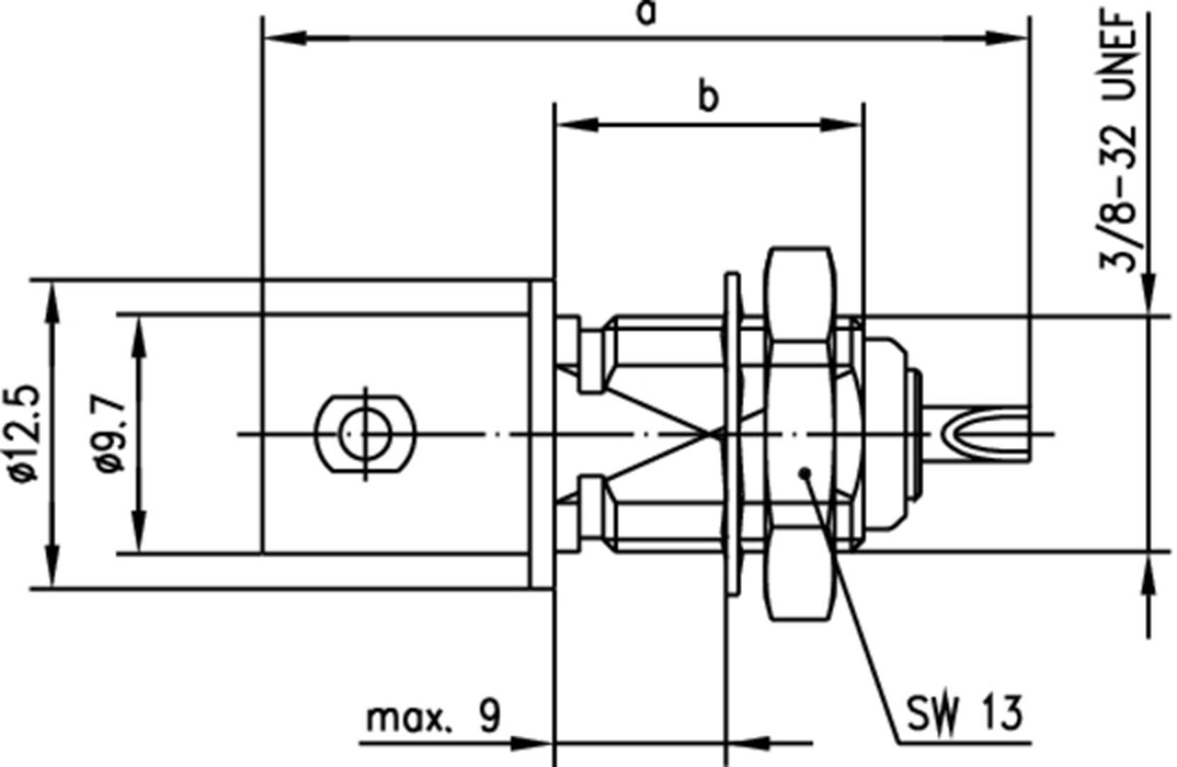 Disegno tecnico di un raccordo con misure in millimetri, specifica filettatura '3/8-32 UNEF' e altezza massima 'max. 9'.
