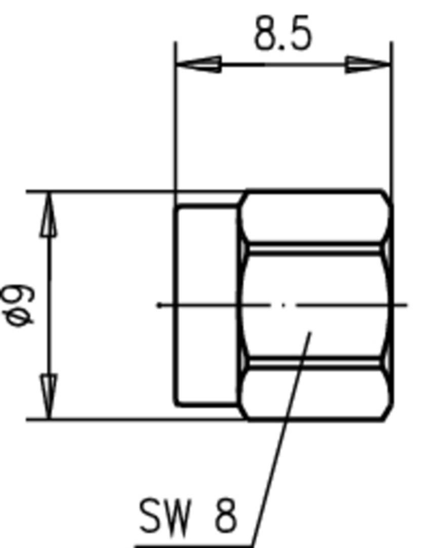 Disegno tecnico di un componente filettato con le seguenti dimensioni: diametro 6 mm, larghezza 8,5 mm, larghezza della chiave 8 mm.