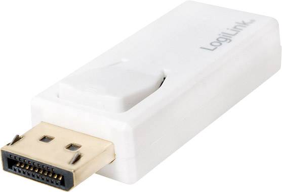 Un adattatore bianco da DisplayPort a HDMI con una porta USB, utilizzato per collegare dispositivi a schermi.