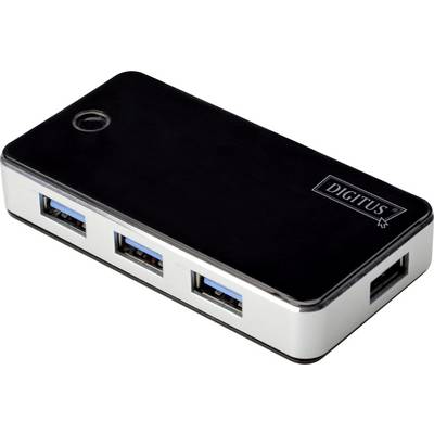 Hub USB nero con cinque porte, contrassegnato con 'Digitus'.