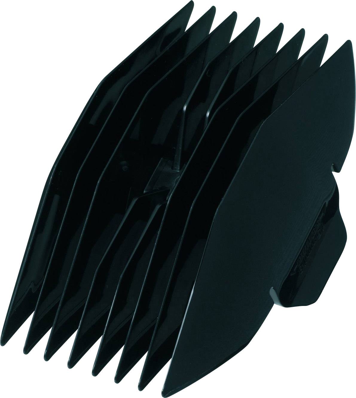 Un parafango per moto nero, aerodinamico, dal design stilizzato.