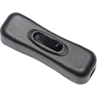 Interruttore a levetta nero, rettangolare con angoli smussati, utilizzato per il controllo di dispositivi elettrici.