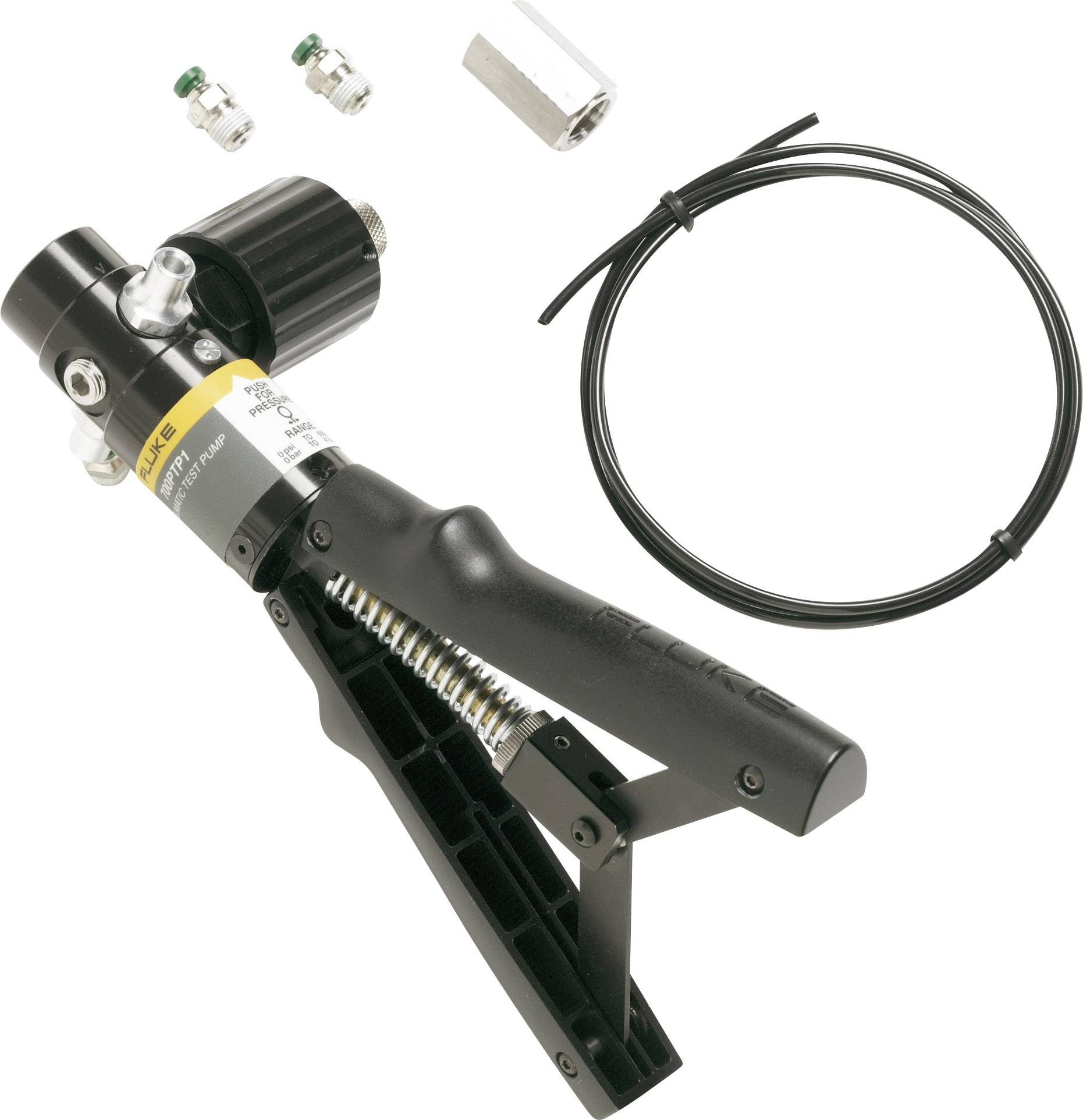 Pressa idraulica manuale per crimping con adattatore laterale, valvola di non ritorno e tubo. Per connessioni di cavi e tubi.