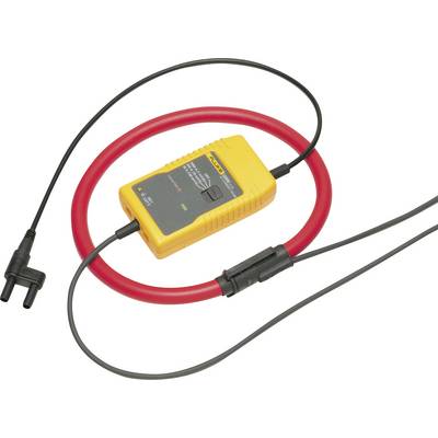 Dispositivo di misurazione con involucro giallo e cappio di cavo rosso per la misurazione della corrente, con cavo di connessione sul lato.