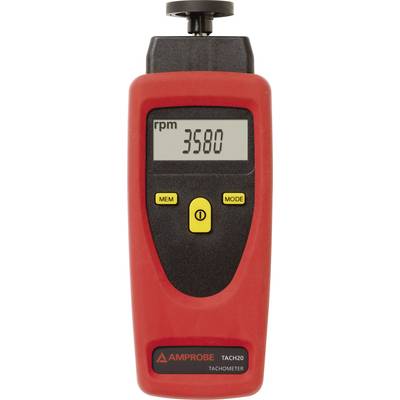 Un contagiri rosso con display digitale mostra '3580 giri/min'. Due tasti gialli sotto di esso. Il pulsante superiore serve per misurare il numero di giri.