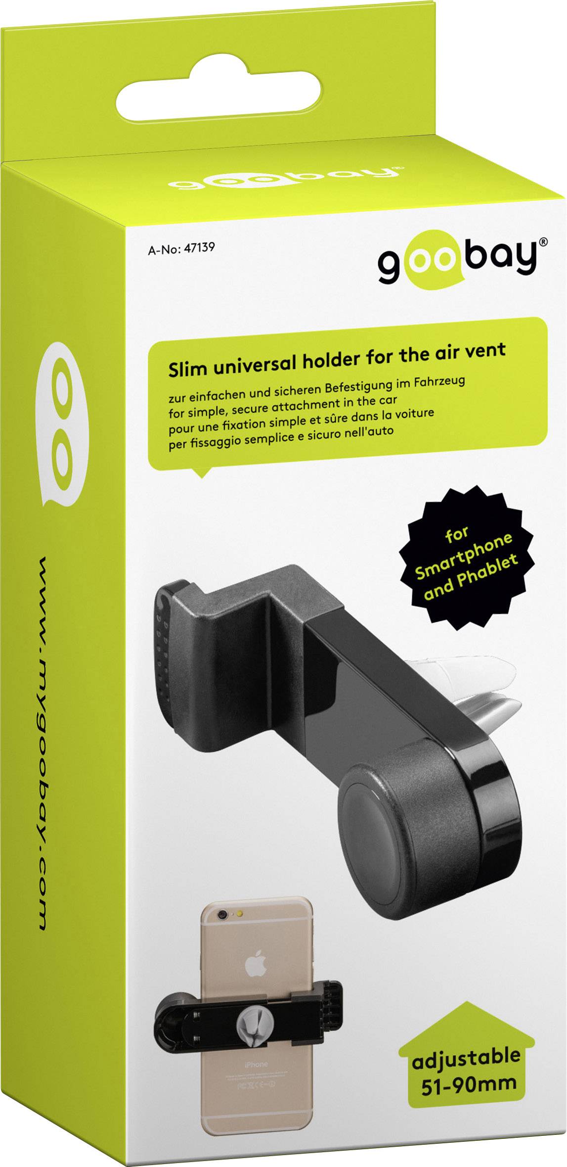 Goobay 47139 Griglia di ventilazione Supporto cellulare per auto ruotabile a 360° 51 - 90 mm-1