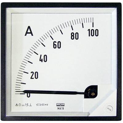 Amperometro analogico che indica circa 4 ampere. Scala da 0 a 100 ampere. Strumento per la misurazione della corrente elettrica.