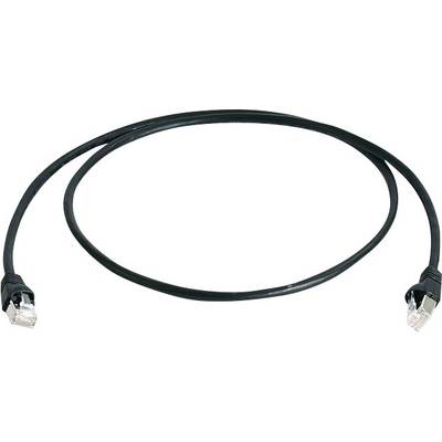 Cavo Ethernet nero con due connettori RJ45.