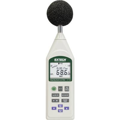 Un misuratore di livello sonoro con display digitale mostra l'attuale livello di rumore di 80,6 decibel. Lo strumento è tenuto in mano.