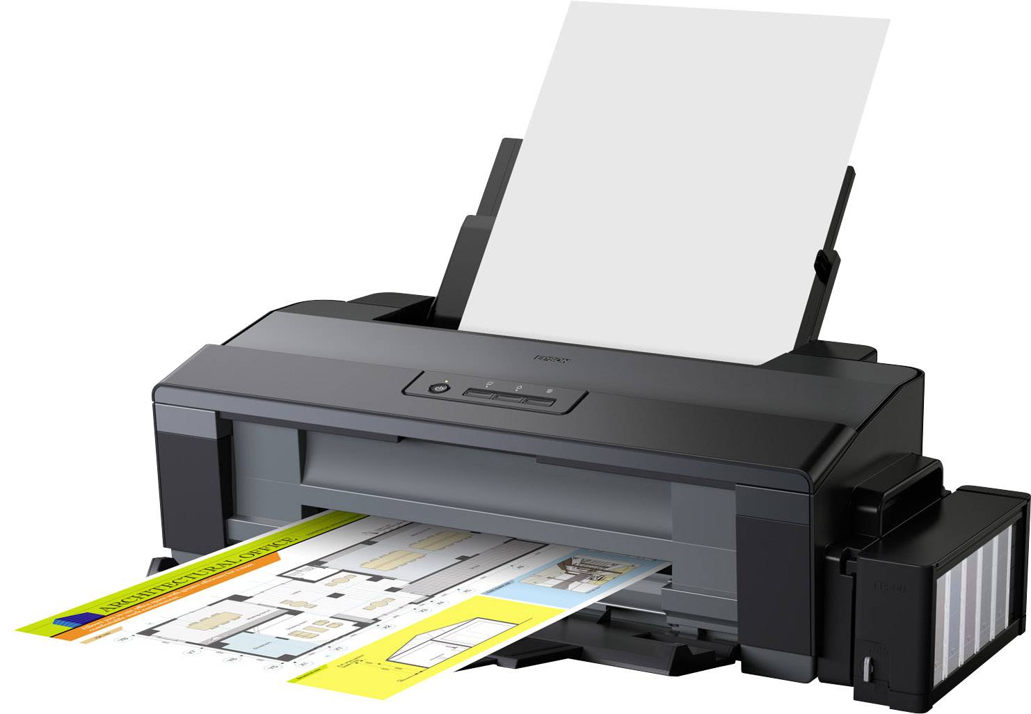 Una stampante sta stampando un diagramma a colori con testo e grafici su un foglio di carta.