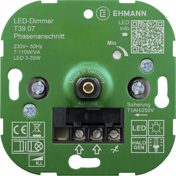 Ehmann 3900x0700 Dimmer da incasso Adatto per lampadina: Lampadina a risparmio energetico, Lampadina LED, Lampadina alogena, Lampadina ad incandescenza