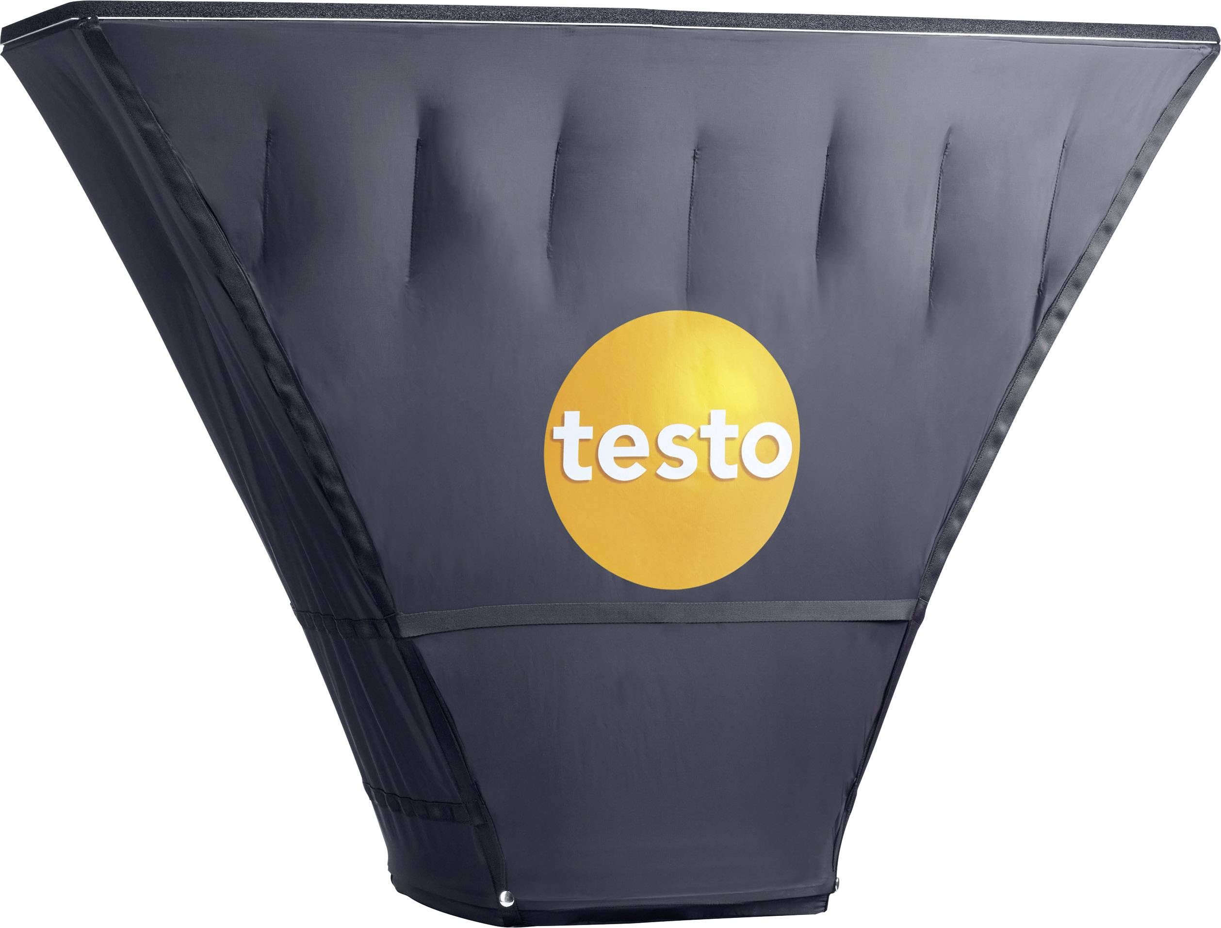 Un cono nero a forma di cuneo per la misurazione del flusso d'aria con il logo arancione 'testo' sopra di esso.