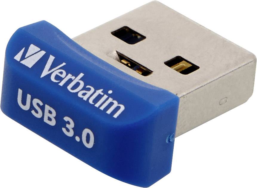 Una chiavetta USB 3.0 Verbatim blu con design arrotondato, sulla quale è scritto 'Verbatim USB 3.0'.
