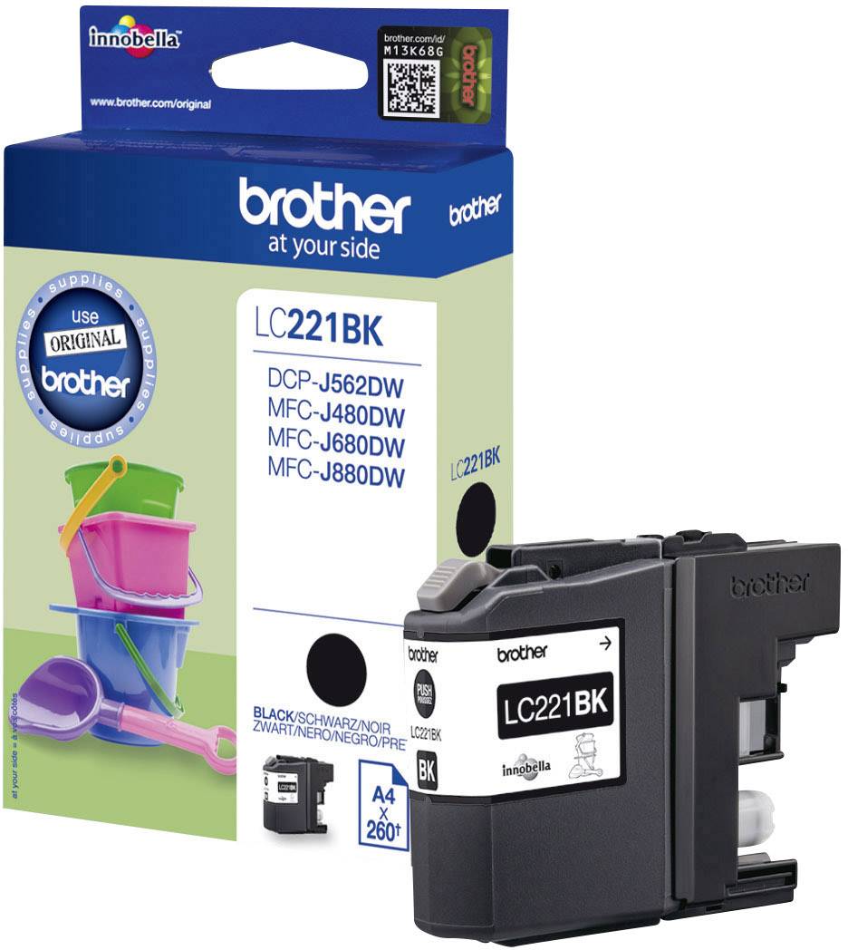 Cartuccia d'inchiostro Brother LC221BK in nero, adatta per DCP-J562DW, MFC-J480DW, MFC-J680DW, MFC-J880DW, per circa 260 pagine.